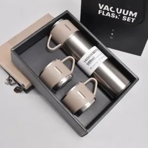 Vacuum flask and 2 cups set (500 ml silver)
