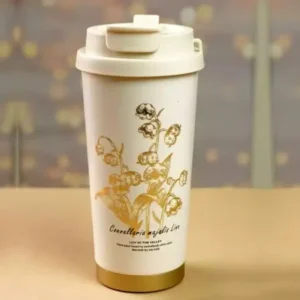 Premium travel coffee mug-(530 ml Lily gold )